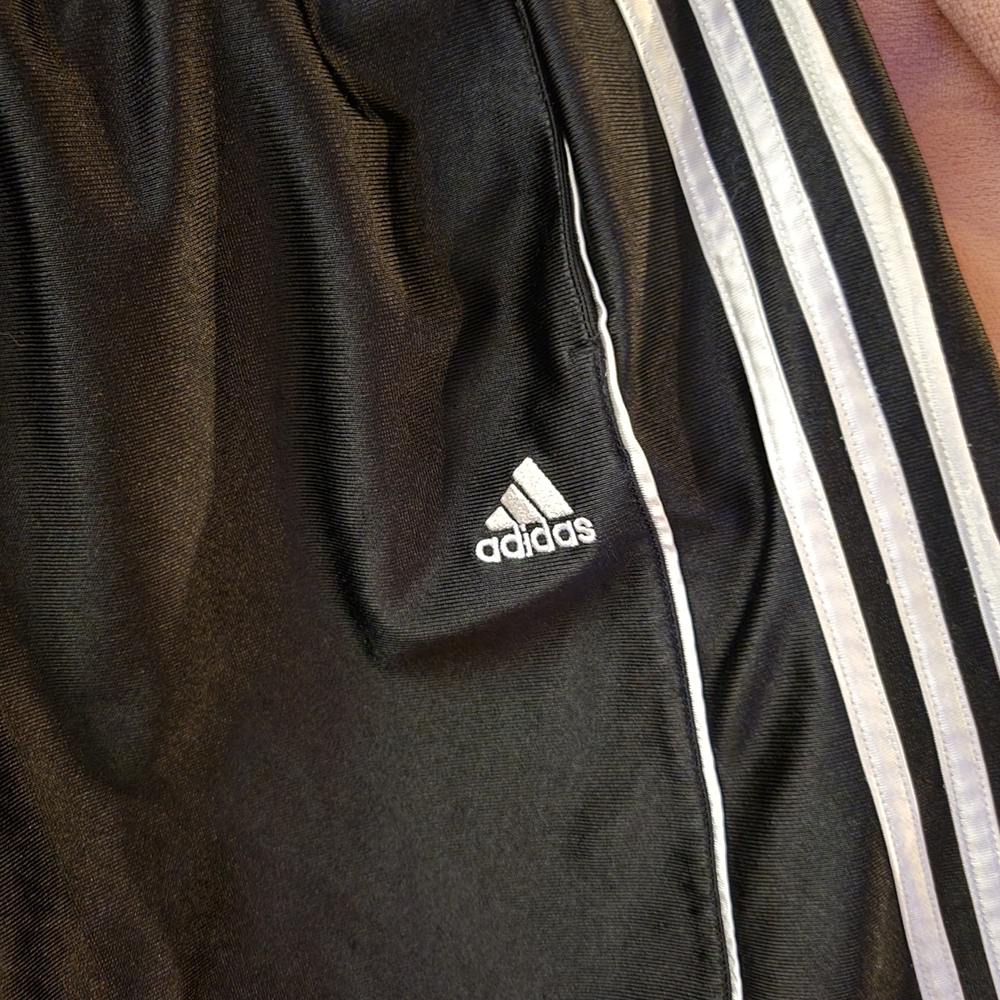 Adidas Men's Black Athletic Shorts with White Stripes - Picture 3 of 5